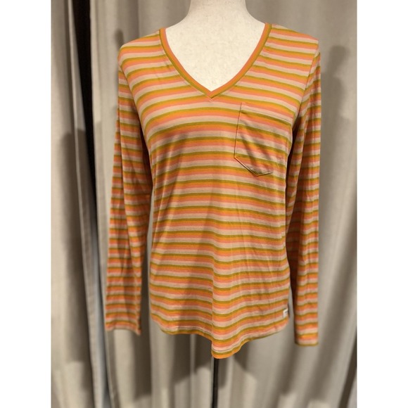 Toad And Co Women's V Neck Shirt Long Sleeve Small Striped top - Picture 1 of 6